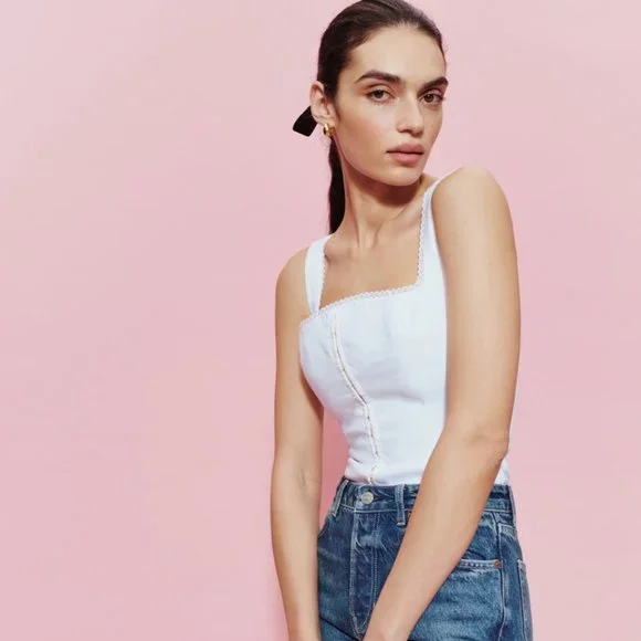 Reformation White Linen Corset Tank Top - Picture 3 of 8